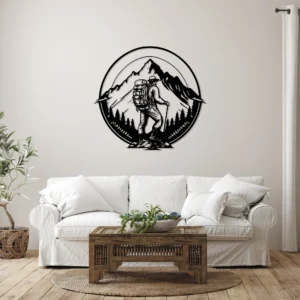 Adventure Metal Climber Figure Mountain Landscape Wall Art