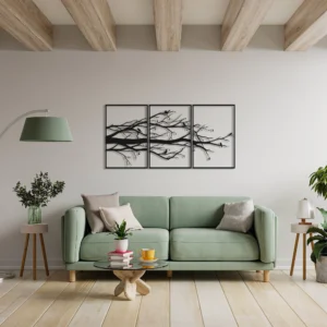 Black Bird on Tree Metal Art 3-Panel Living Room Decor