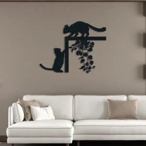 Black Cats Playing Metal Wall Art Home Decor