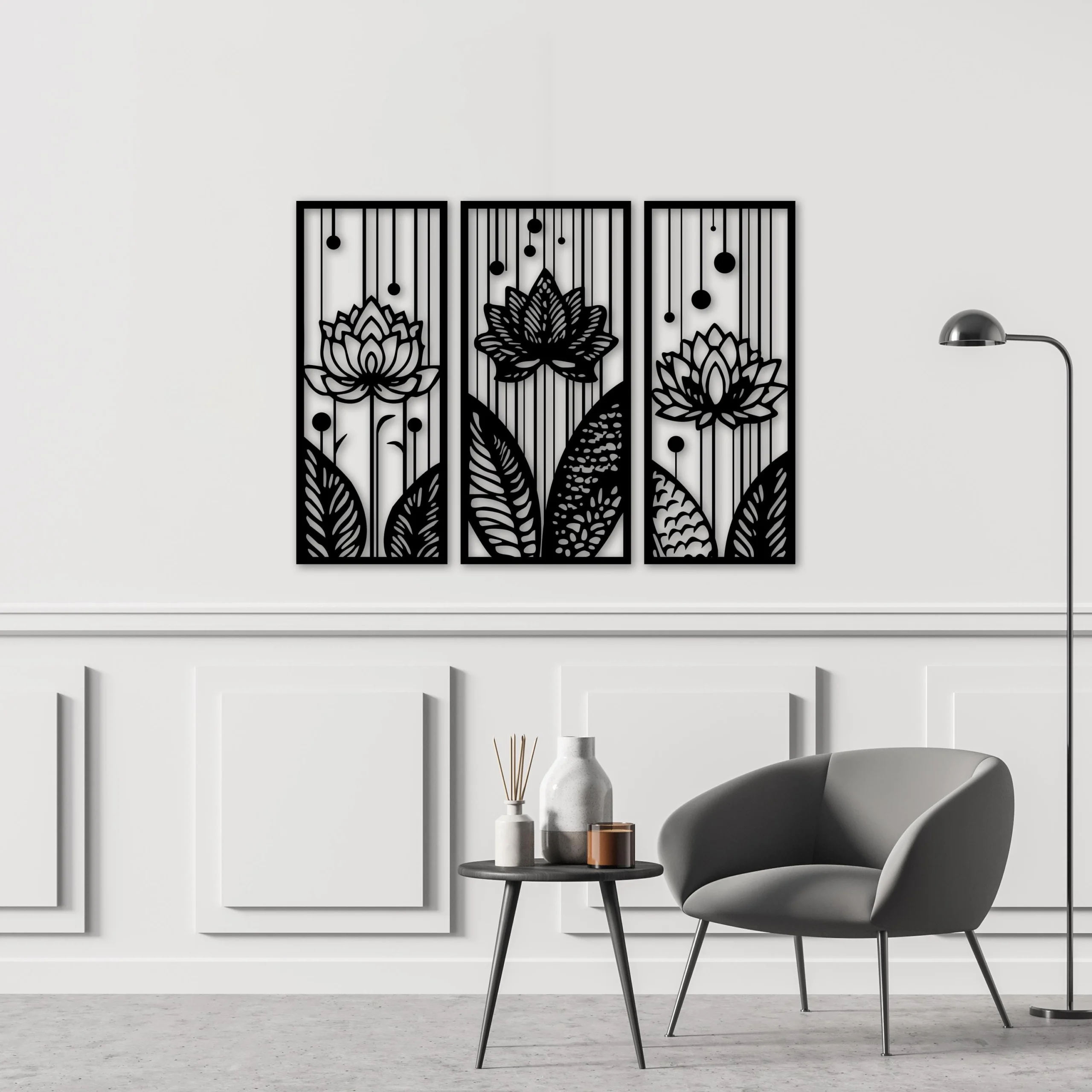 Black Lotus Flower Metal Wall Art 3-Piece Set Black Lotus Flower Metal Wall Art 3-Piece Set