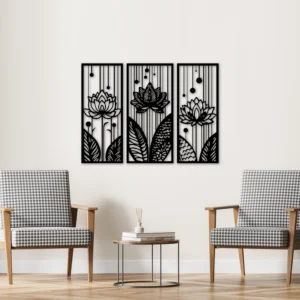 Black Lotus Flower Metal Wall Art 3-Piece Set