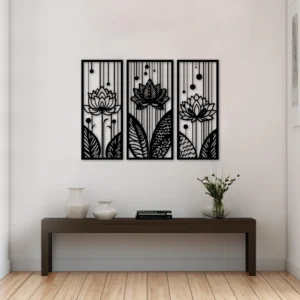 Black Lotus Flower Metal Wall Art 3-Piece Set
