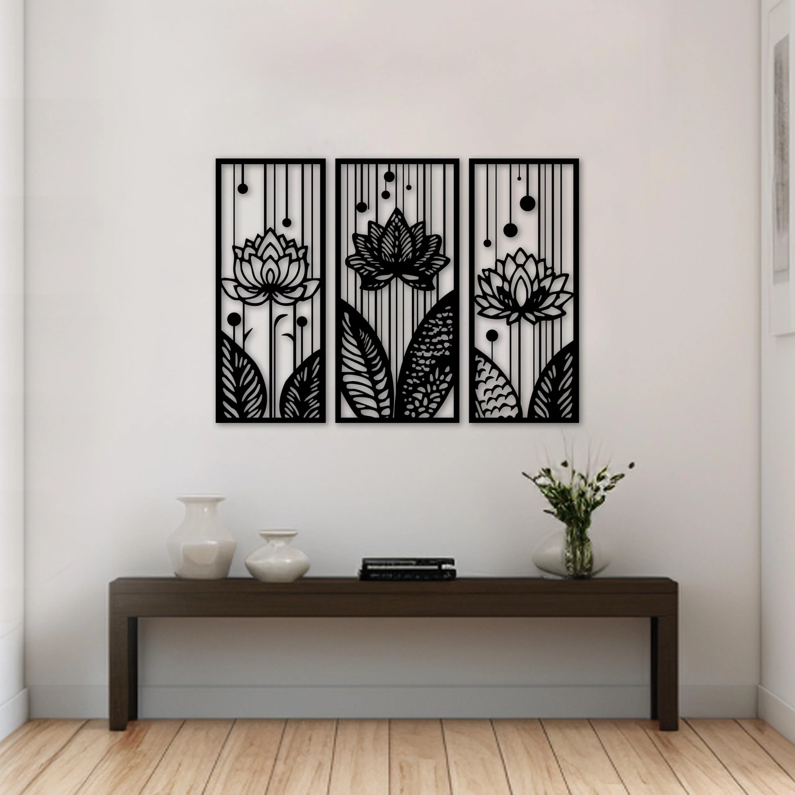 Black Lotus Flower Metal Wall Art 3-Piece Set Black Lotus Flower Metal Wall Art 3-Piece Set