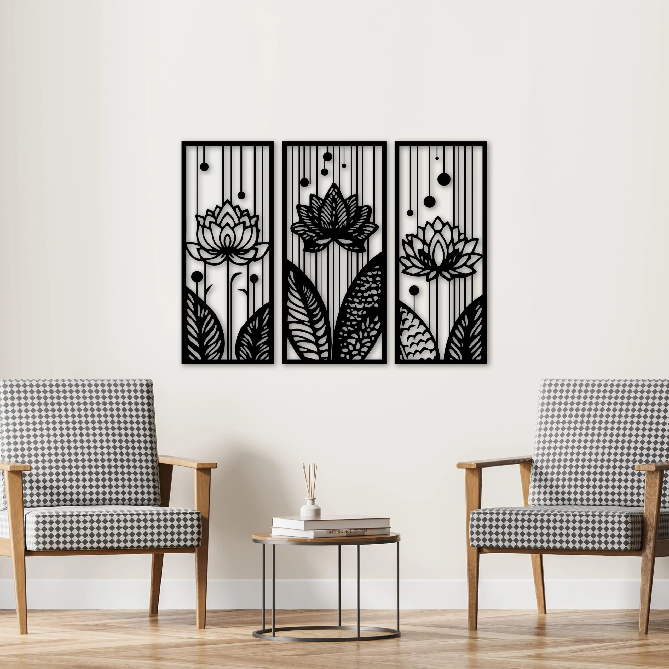 Black Lotus Flower Metal Wall Art 3-Piece Set Black Lotus Flower Metal Wall Art 3-Piece Set