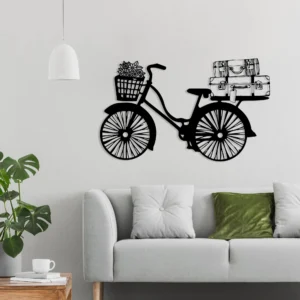 Black Metal Bicycle Suitcase Flower Basket Wall Decor