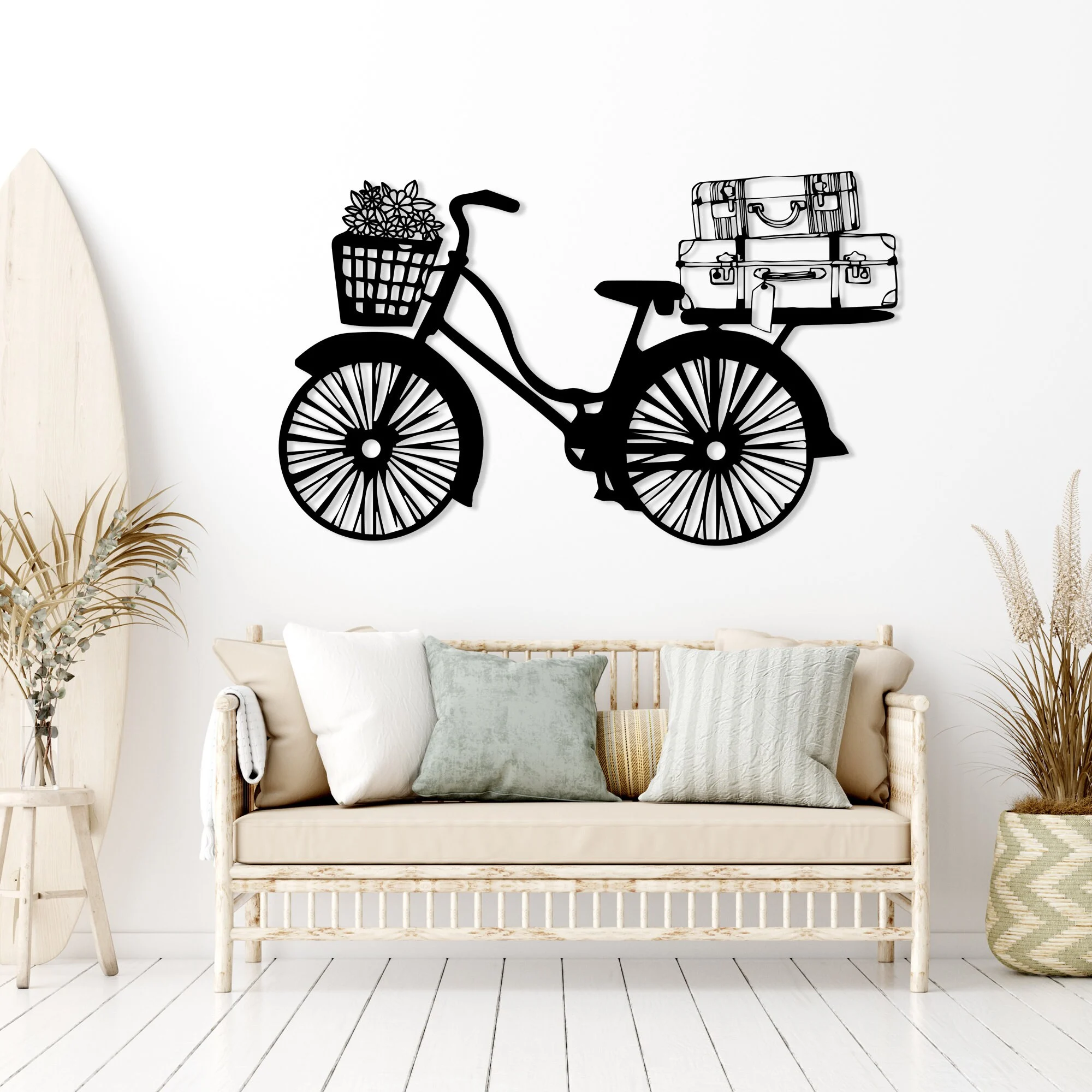Black Metal Bicycle Suitcase Flower Basket Wall Decor Black Metal Bicycle Suitcase Flower Basket Wall Decor