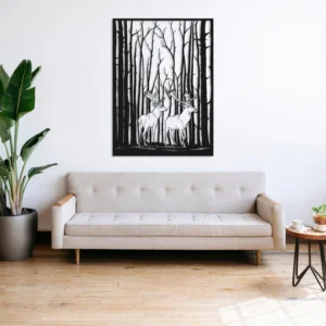 Black Metal Deer Silhouette Forest Wall Art Nature Decor