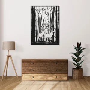 Black Metal Deer Silhouette Forest Wall Art Nature Decor