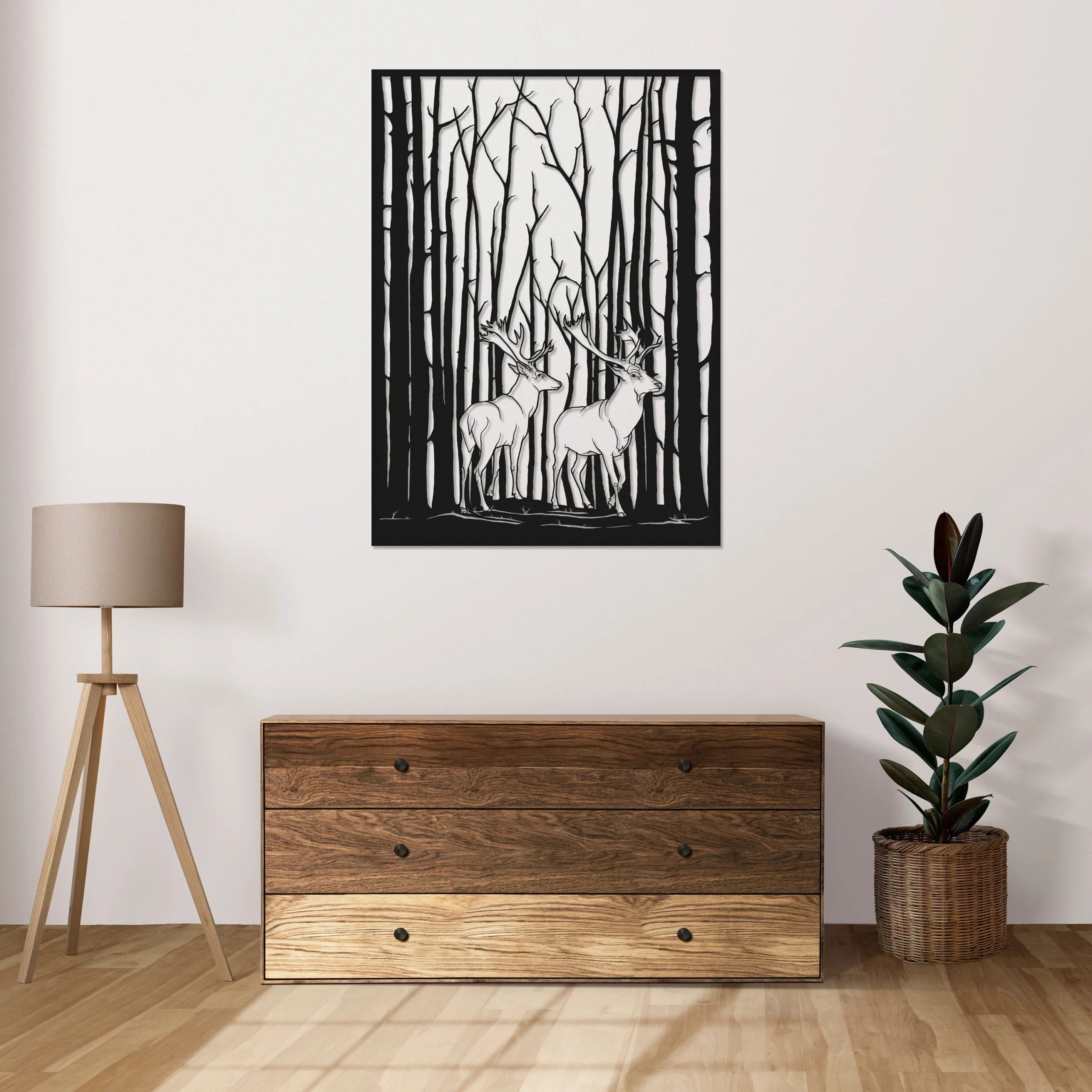 Black Metal Deer Silhouette Forest Wall Art Nature Decor Black Metal Deer Silhouette Forest Wall Art Nature Decor