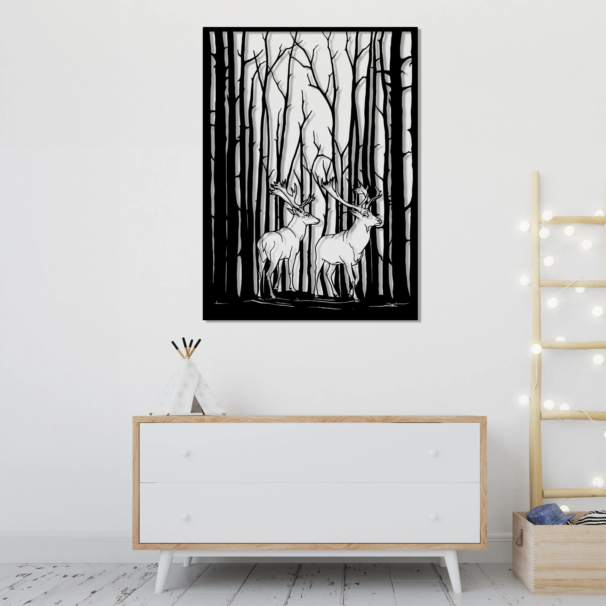 Black Metal Deer Silhouette Forest Wall Art Nature Decor Black Metal Deer Silhouette Forest Wall Art Nature Decor