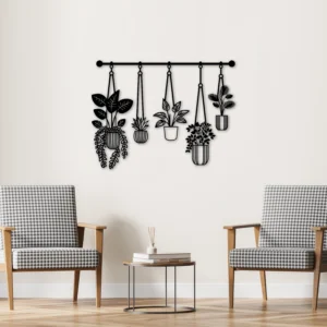 Black Metal Hanging Plants Wall Decor Art Panel