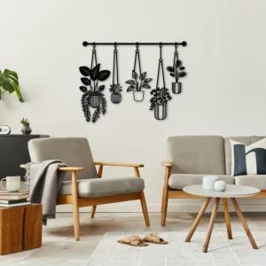 Black Metal Hanging Plants Wall Decor Art Panel
