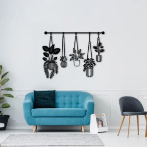 Black Metal Hanging Plants Wall Decor Art Panel