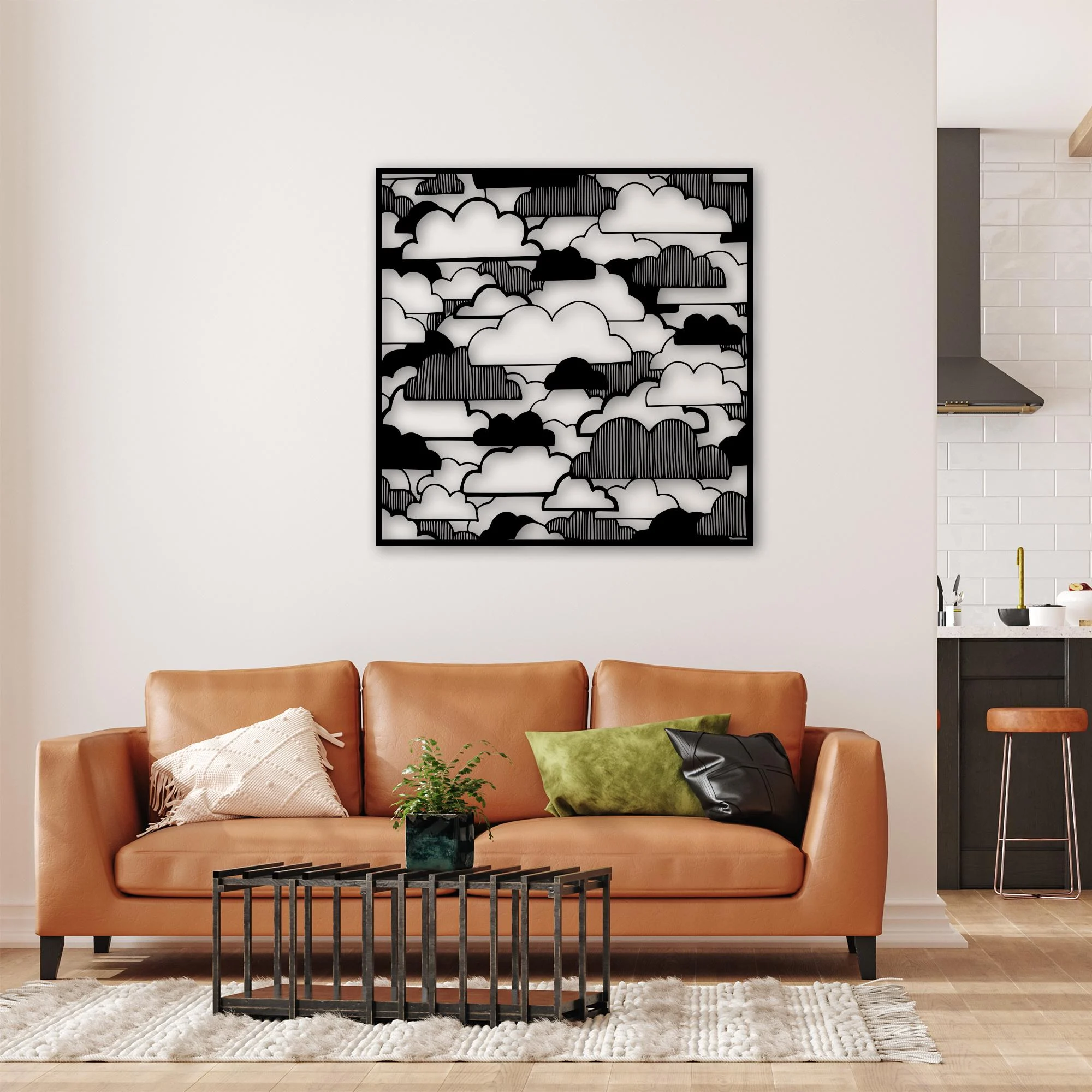 Black Metal Layered Cloud Wall Art Minimalist Decor Black Metal Layered Cloud Wall Art Minimalist Decor