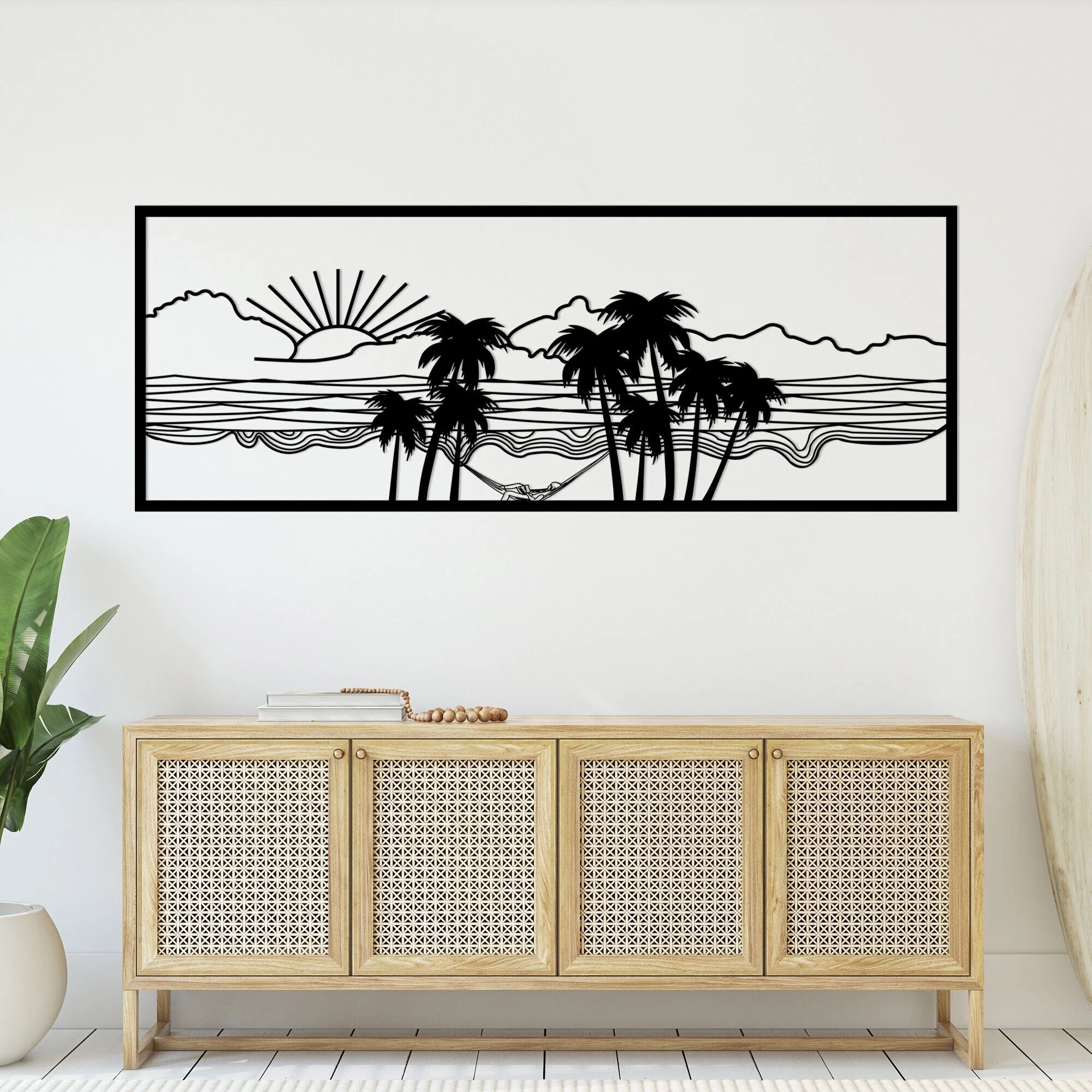 Black Metal Palm Tree Beach Sunrise Wall Decor Panel Black Metal Palm Tree Beach Sunrise Wall Decor Panel