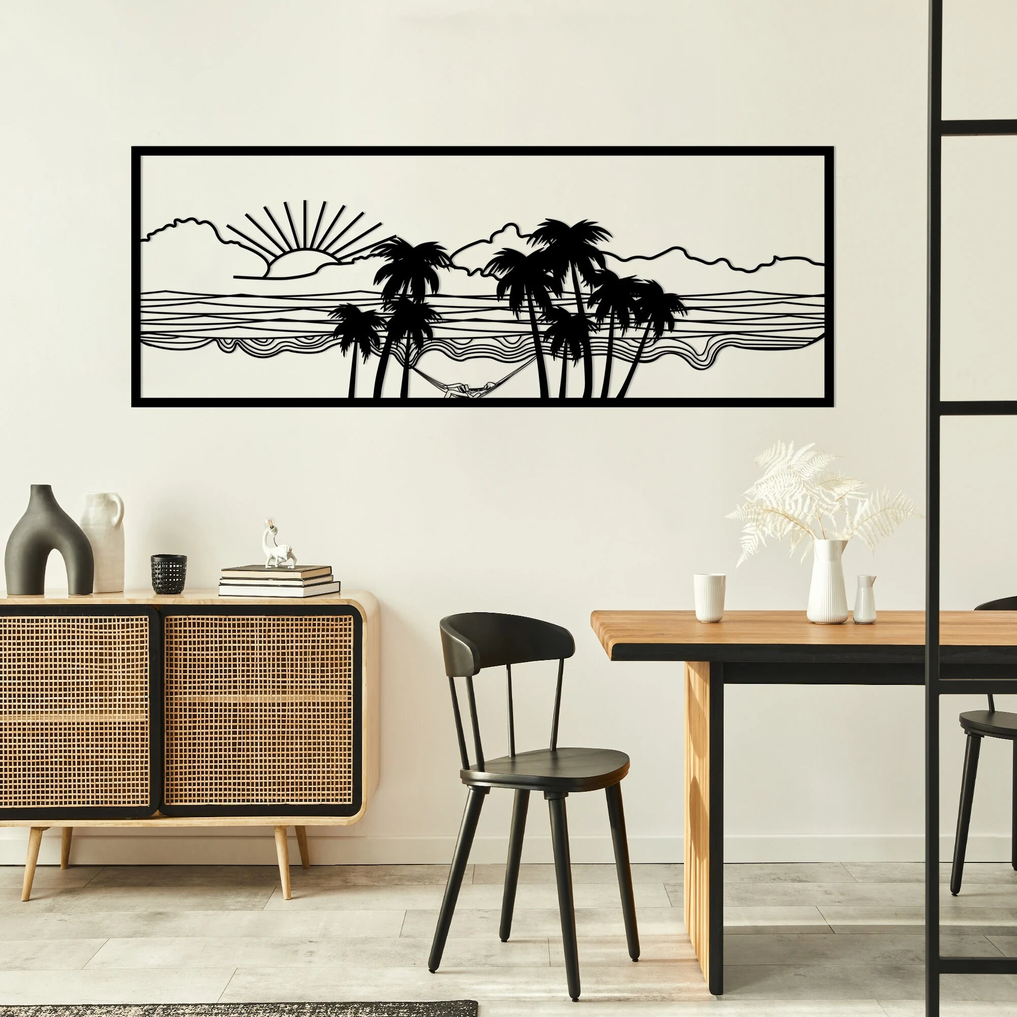 Black Metal Palm Tree Beach Sunrise Wall Decor Panel Black Metal Palm Tree Beach Sunrise Wall Decor Panel