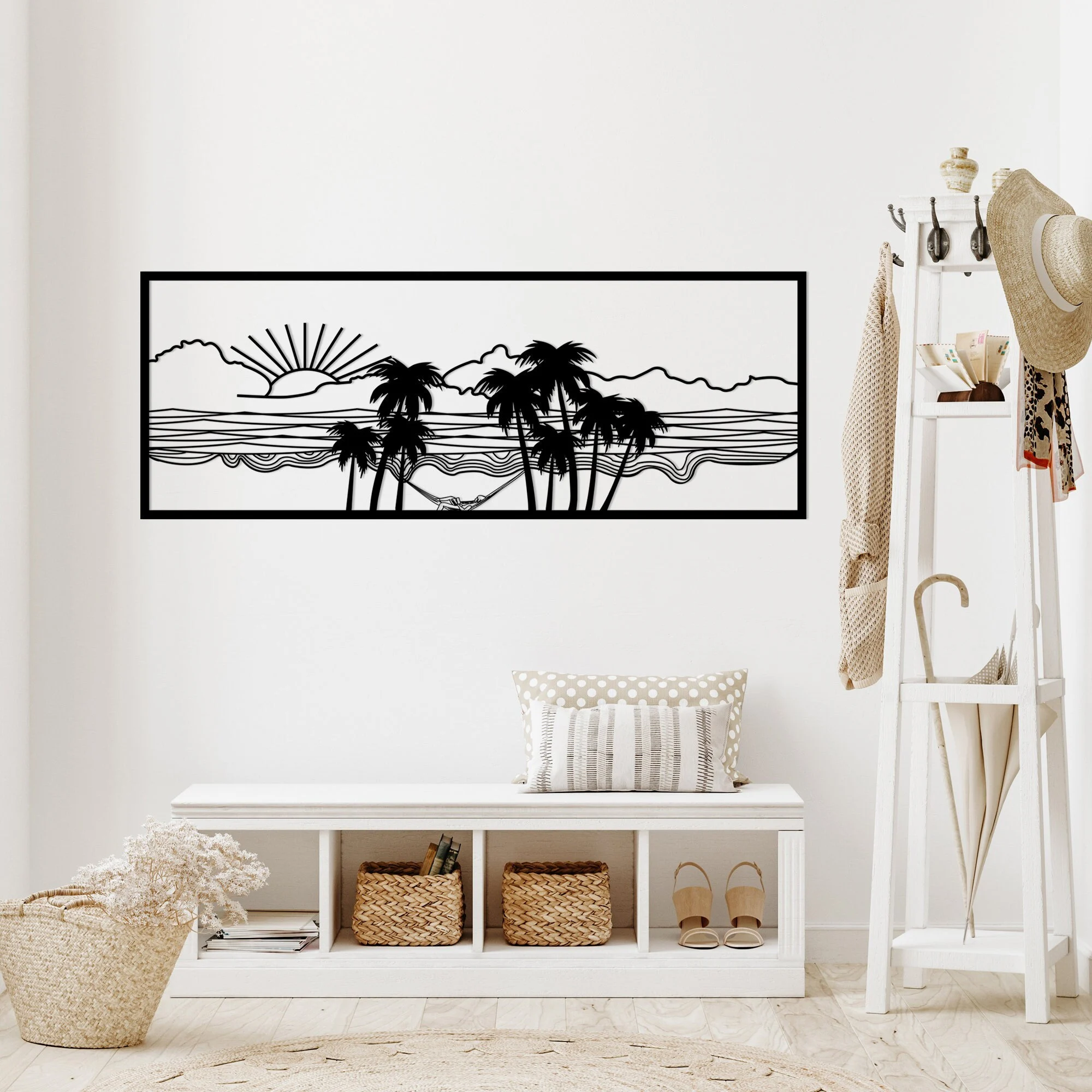 Black Metal Palm Tree Beach Sunrise Wall Decor Panel Black Metal Palm Tree Beach Sunrise Wall Decor Panel