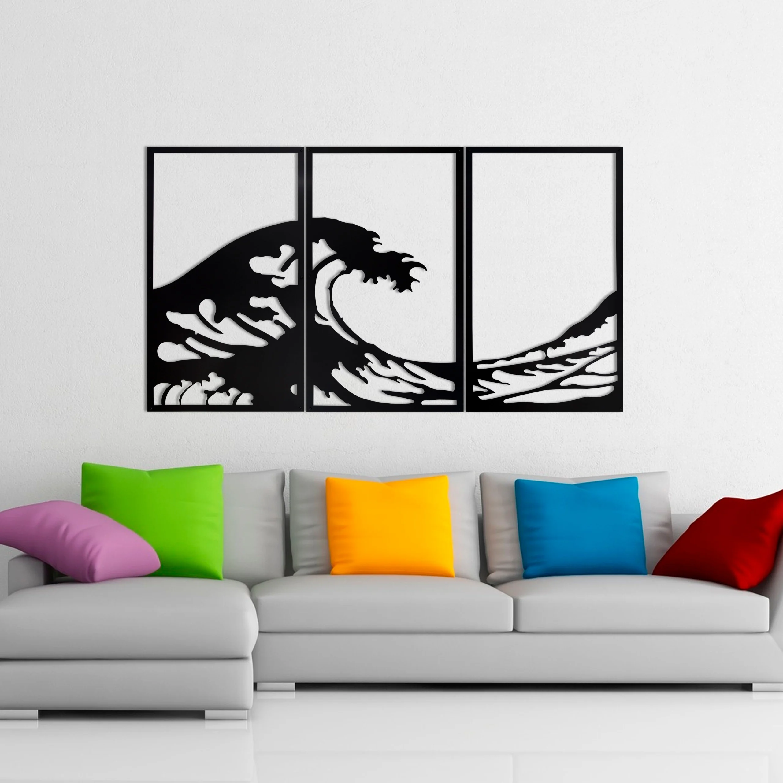 Black Ocean Wave Metal Wall Sculpture 3-Panel Set Black Ocean Wave Metal Wall Sculpture 3-Panel Set