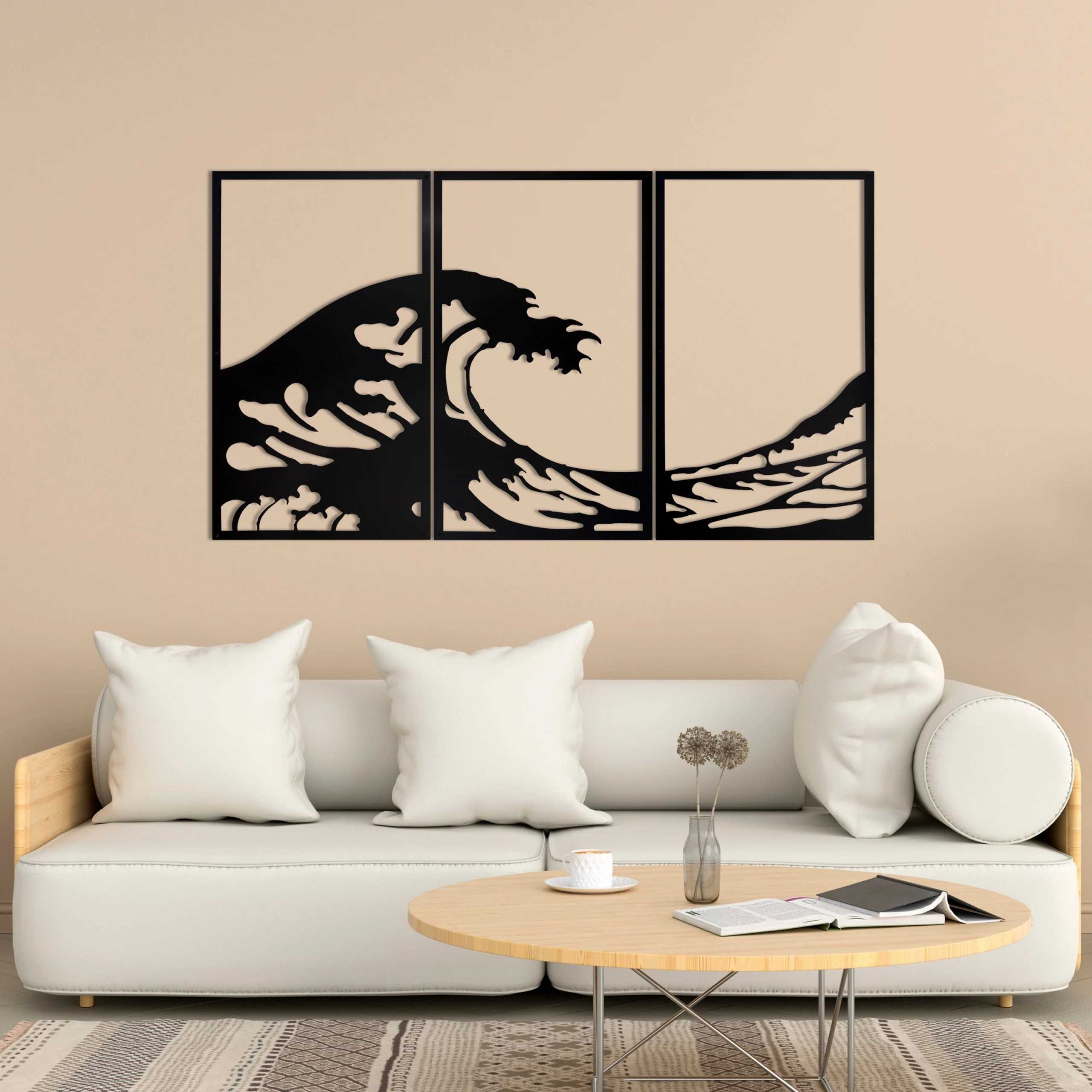 Black Ocean Wave Metal Wall Sculpture 3-Panel Set Black Ocean Wave Metal Wall Sculpture 3-Panel Set