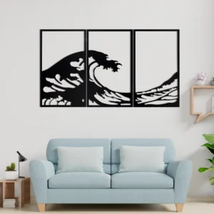 Black Ocean Wave Metal Wall Sculpture 3-Panel Set