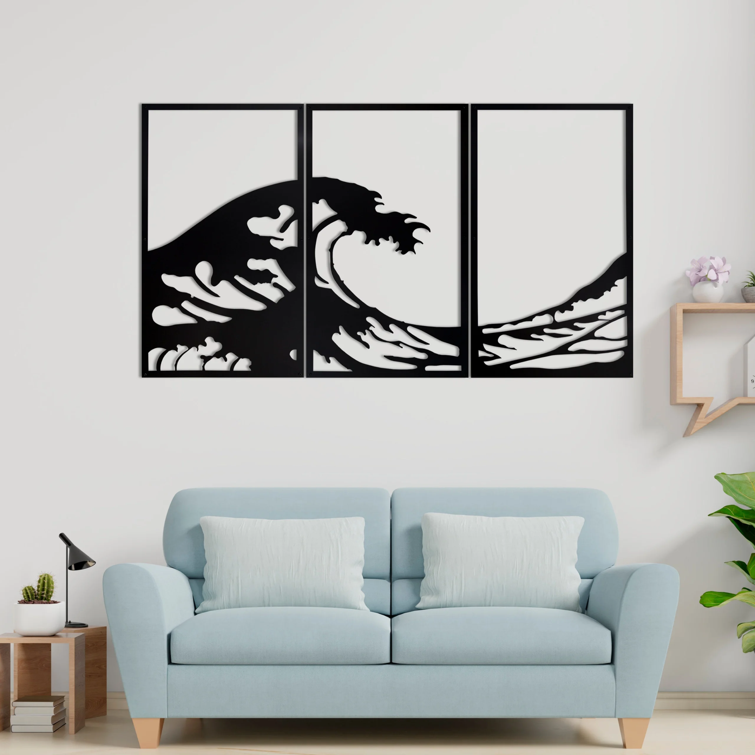 Black Ocean Wave Metal Wall Sculpture 3-Panel Set Black Ocean Wave Metal Wall Sculpture 3-Panel Set