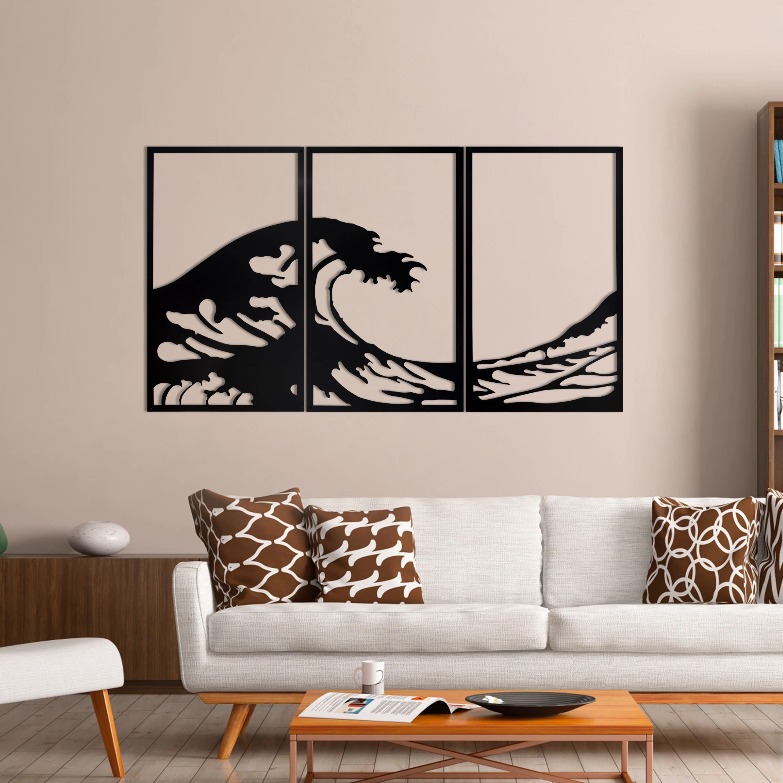 Black Ocean Wave Metal Wall Sculpture 3-Panel Set Black Ocean Wave Metal Wall Sculpture 3-Panel Set