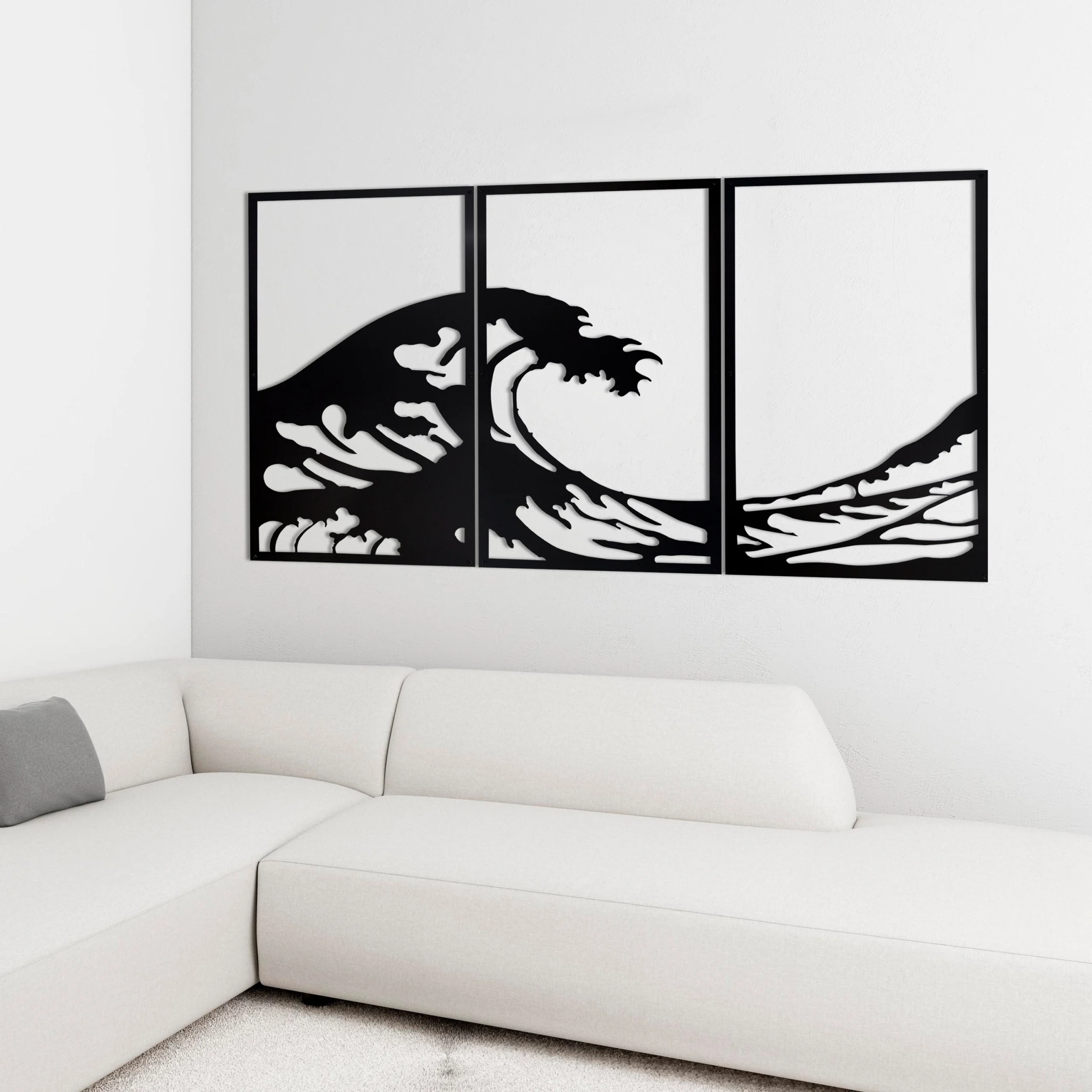 Black Ocean Wave Metal Wall Sculpture 3-Panel Set Black Ocean Wave Metal Wall Sculpture 3-Panel Set