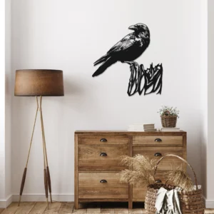 Crow Bird On Wood Metal Wall Art Design