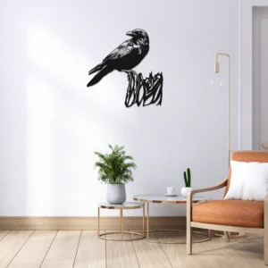 Crow Bird On Wood Metal Wall Art Design