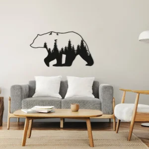 Forest Landscape Bear Metal Wall Art Nature Decor