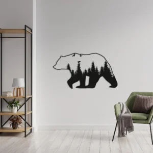 Forest Landscape Bear Metal Wall Art Nature Decor