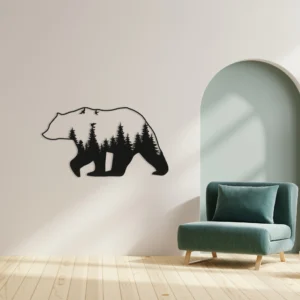 Forest Landscape Bear Metal Wall Art Nature Decor