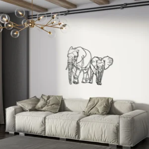 Geometric Elephant Mother Calf Metal Wall Art