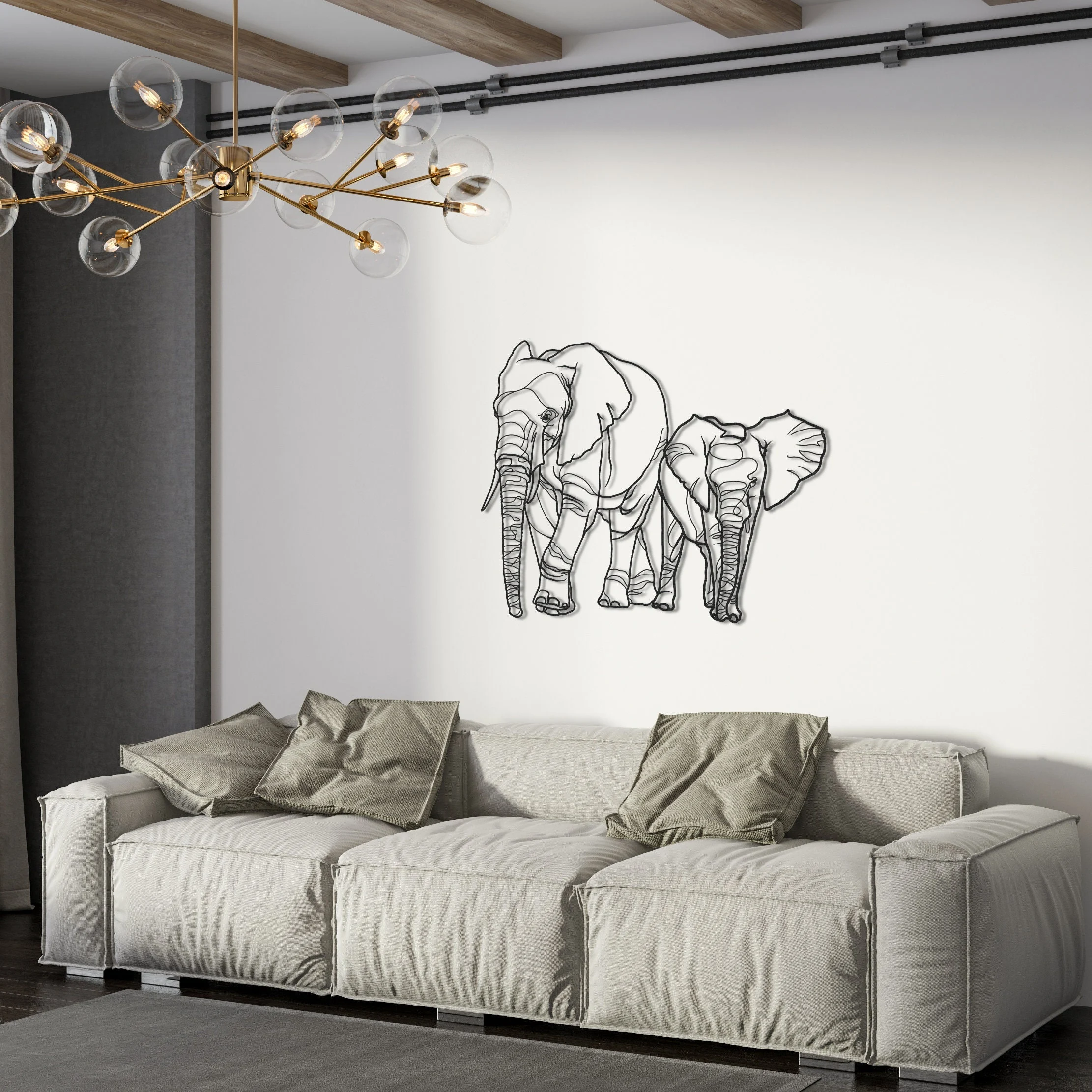 Geometric Elephant Mother Calf Metal Wall Art Geometric Elephant Mother Calf Metal Wall Art