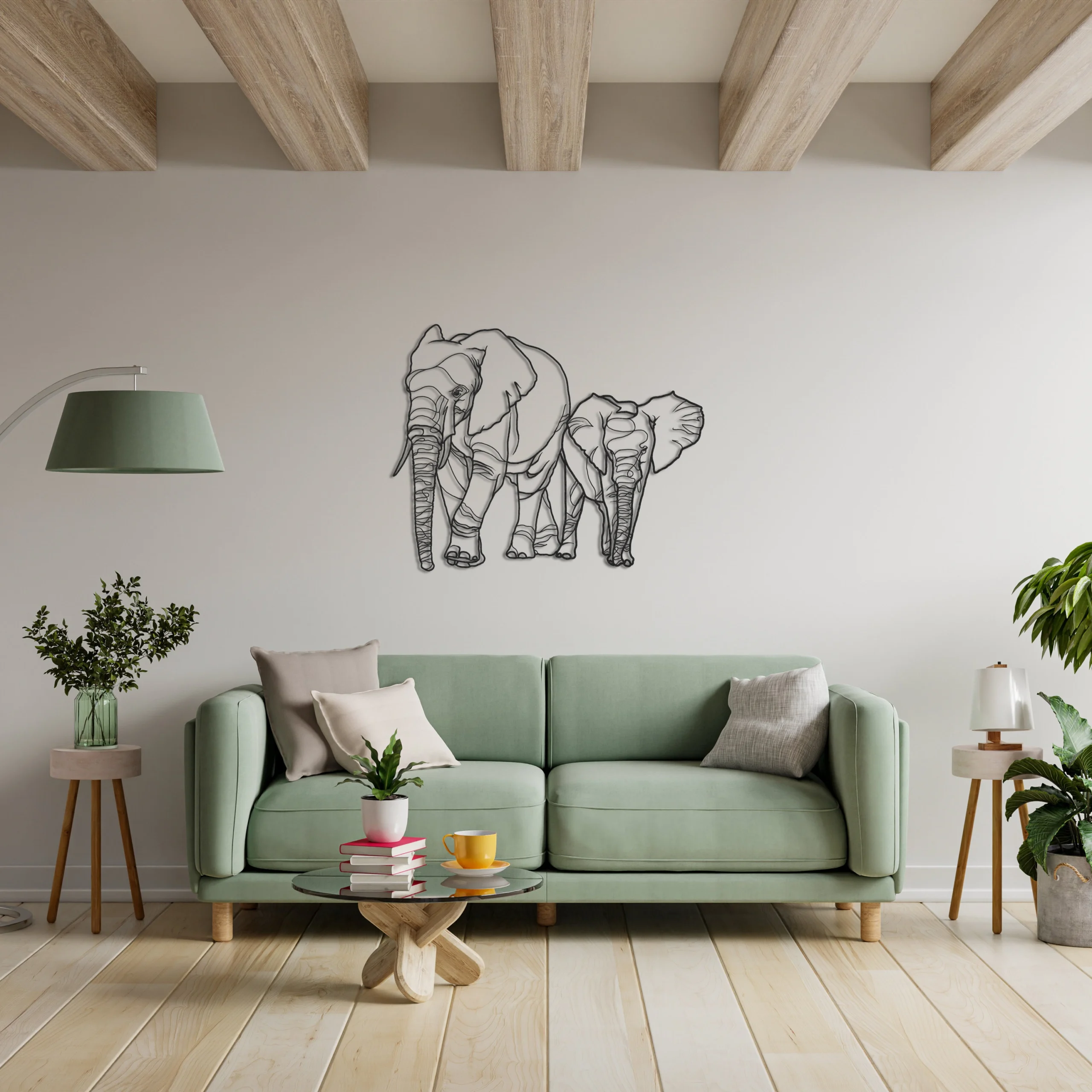 Geometric Elephant Mother Calf Metal Wall Art Geometric Elephant Mother Calf Metal Wall Art
