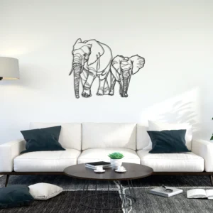 Geometric Elephant Mother Calf Metal Wall Art