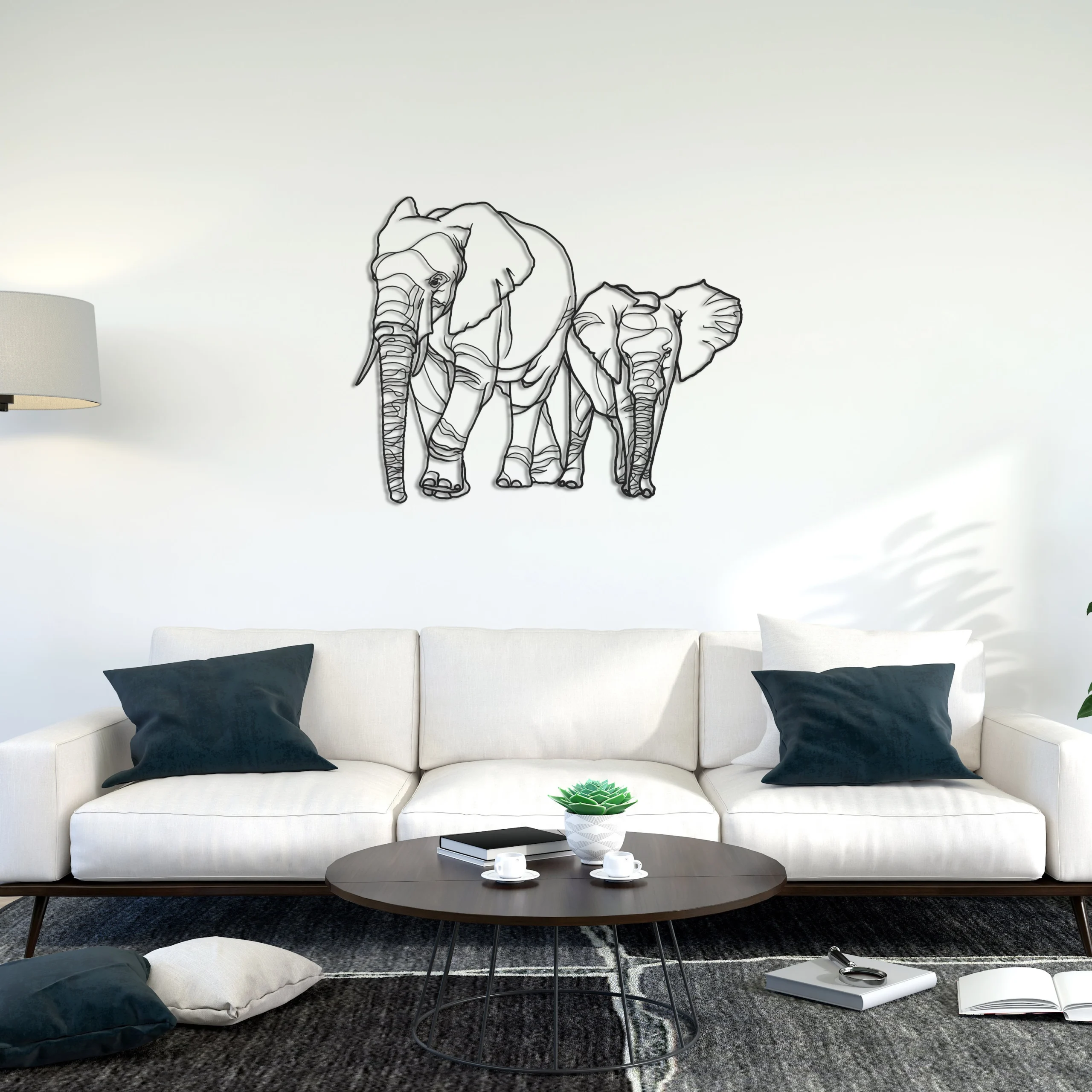 Geometric Elephant Mother Calf Metal Wall Art Geometric Elephant Mother Calf Metal Wall Art