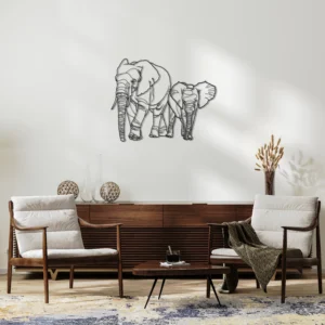 Geometric Elephant Mother Calf Metal Wall Art