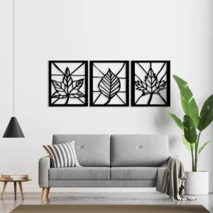 Geometric Triple Leaf Metal Wall Art 3-Piece Decor