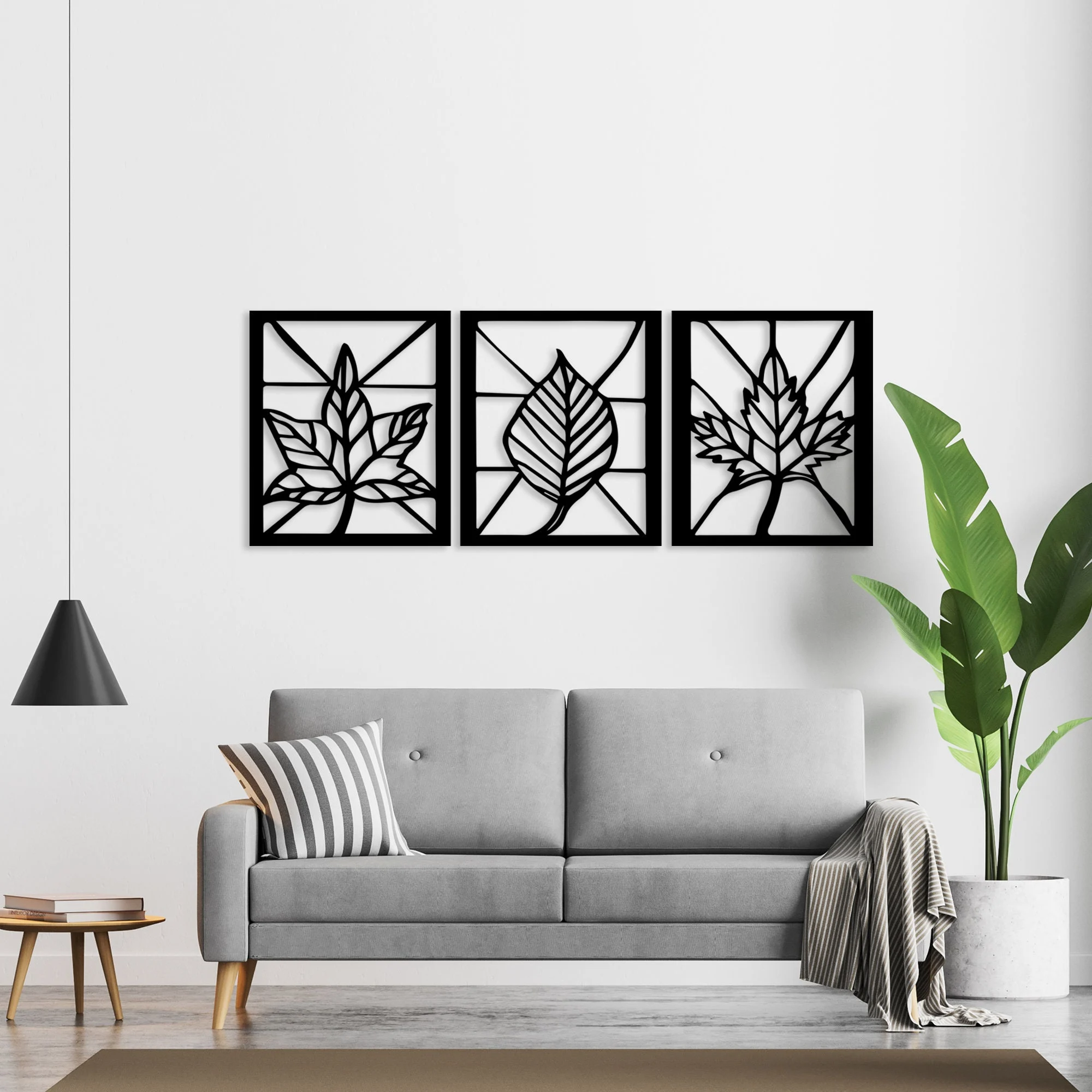Geometric Triple Leaf Metal Wall Art 3-Piece Decor Geometric Triple Leaf Metal Wall Art 3-Piece Decor