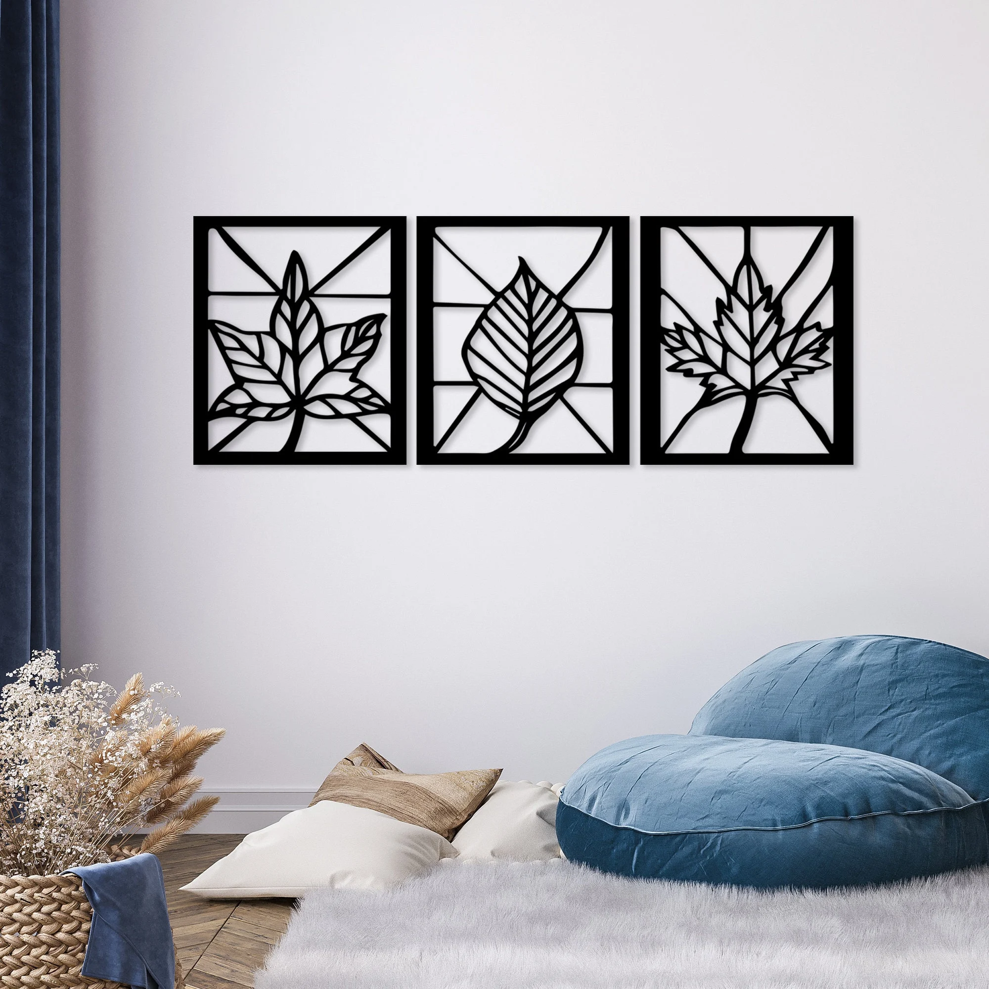 Geometric Triple Leaf Metal Wall Art 3-Piece Decor Geometric Triple Leaf Metal Wall Art 3-Piece Decor