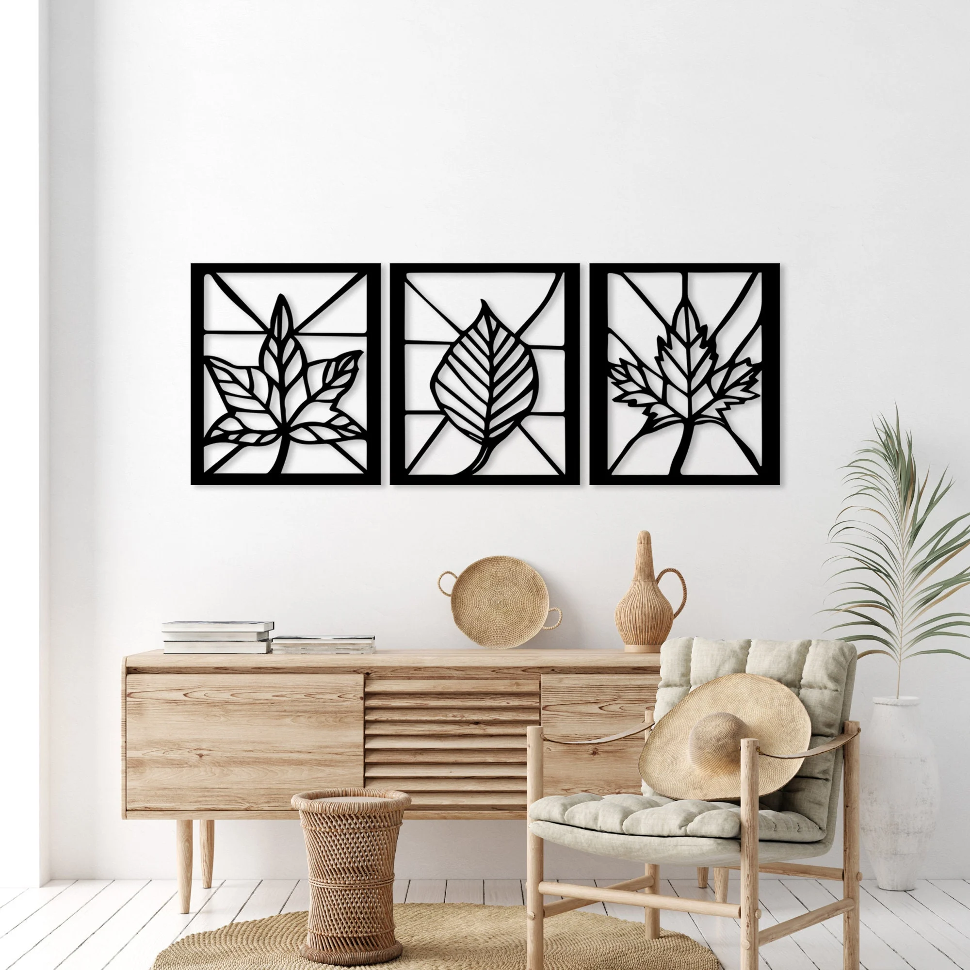 Geometric Triple Leaf Metal Wall Art 3-Piece Decor Geometric Triple Leaf Metal Wall Art 3-Piece Decor