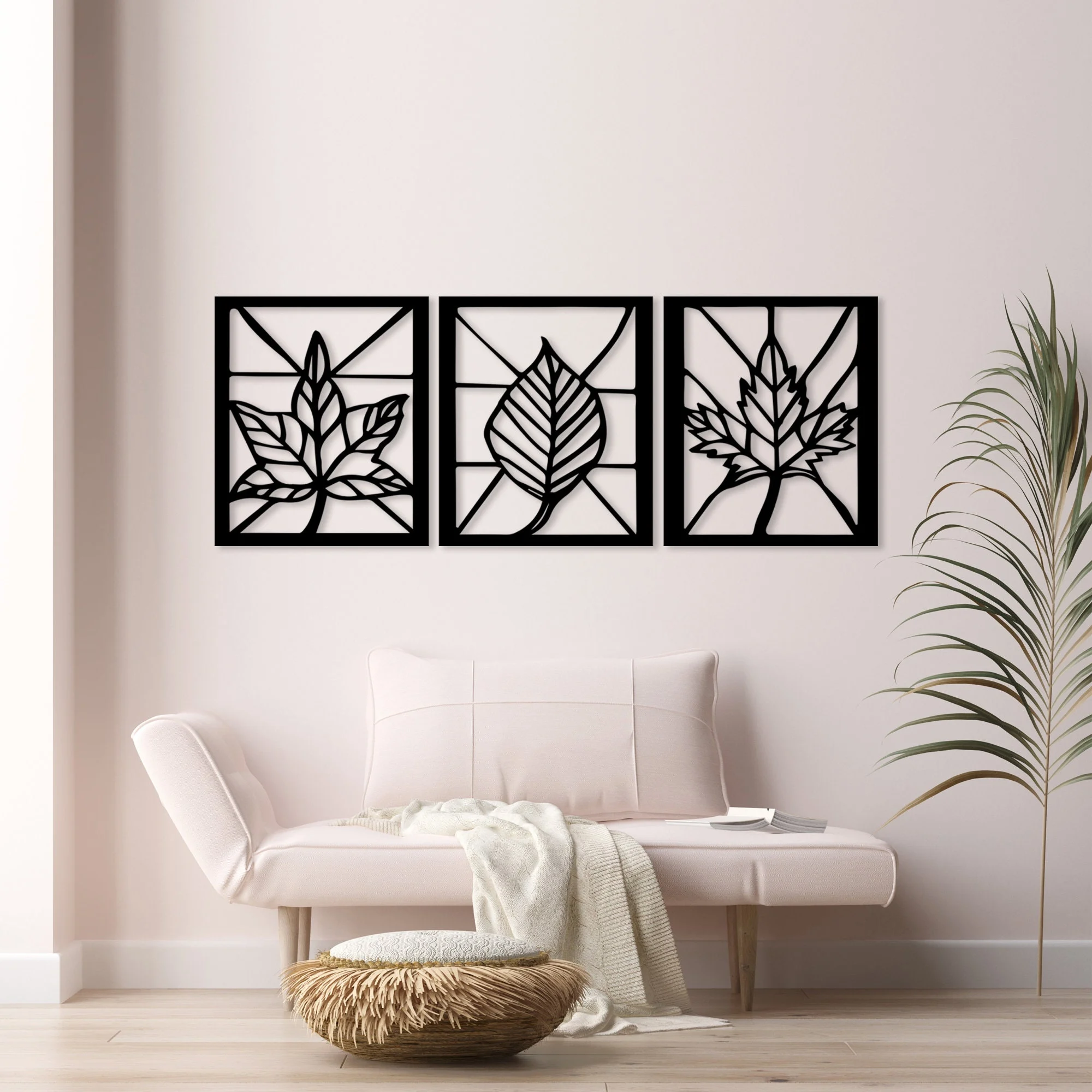 Geometric Triple Leaf Metal Wall Art 3-Piece Decor Geometric Triple Leaf Metal Wall Art 3-Piece Decor