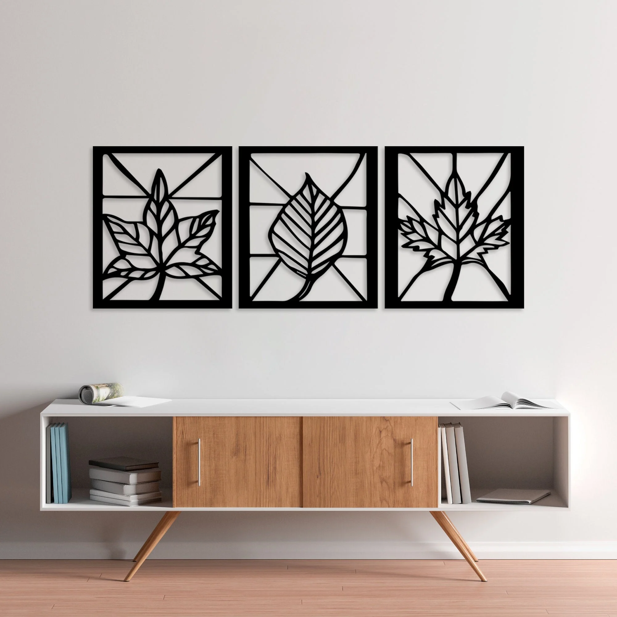 Geometric Triple Leaf Metal Wall Art 3-Piece Decor Geometric Triple Leaf Metal Wall Art 3-Piece Decor