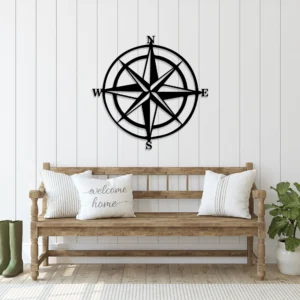 Matte Black Steel Compass Rose Wall Art Nautical Decor