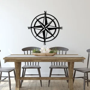 Matte Black Steel Compass Rose Wall Art Nautical Decor