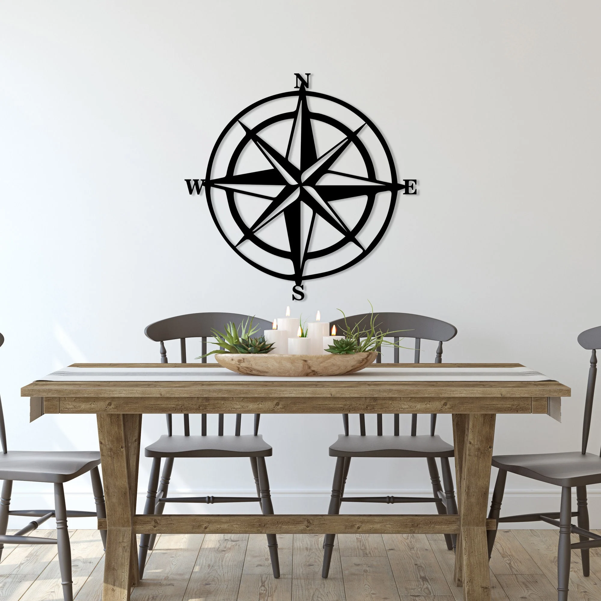 Matte Black Steel Compass Rose Wall Art Nautical Decor Matte Black Steel Compass Rose Wall Art Nautical Decor