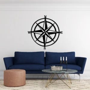Matte Black Steel Compass Rose Wall Art Nautical Decor