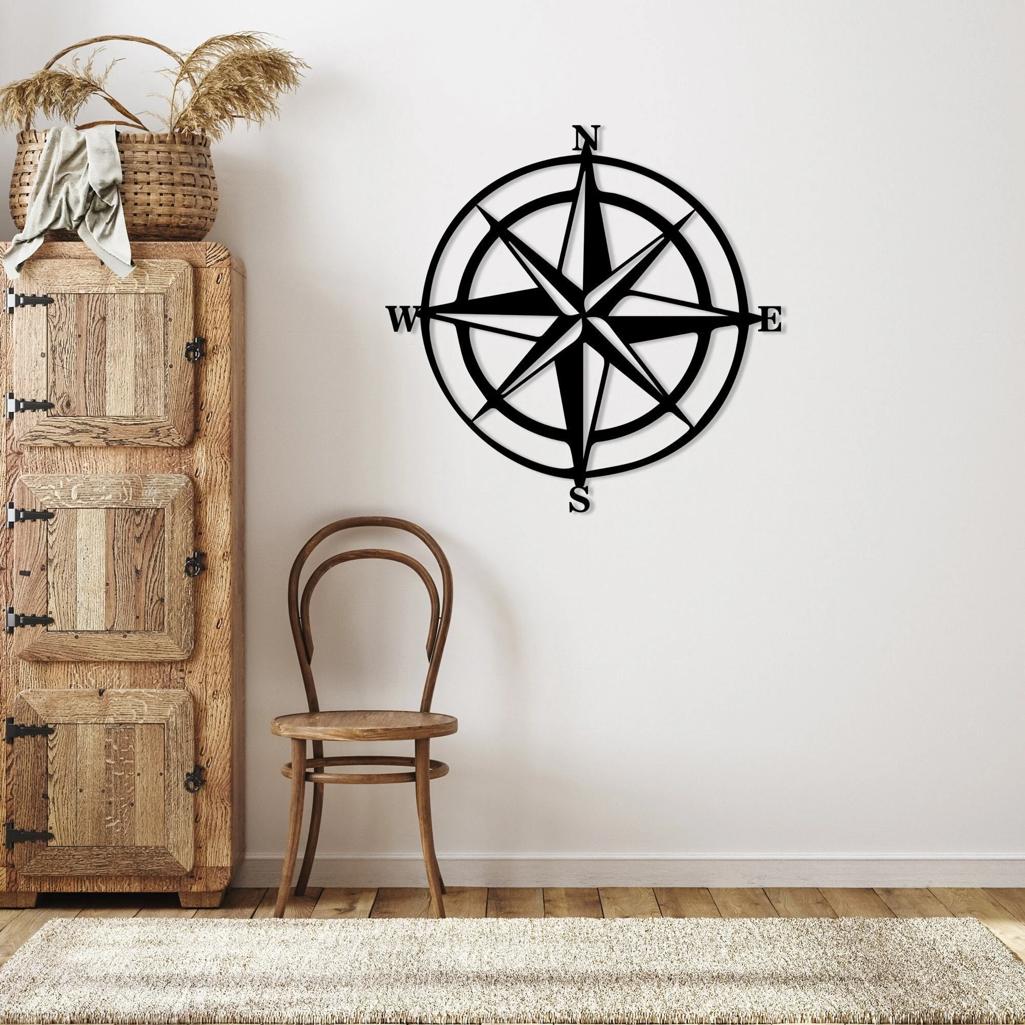 Matte Black Steel Compass Rose Wall Art Nautical Decor Matte Black Steel Compass Rose Wall Art Nautical Decor