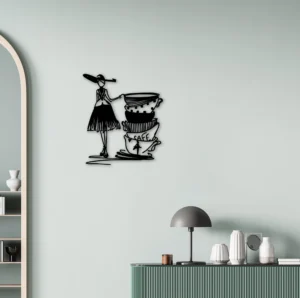 Metal Lady and Coffee Cups Sketch Wall Art